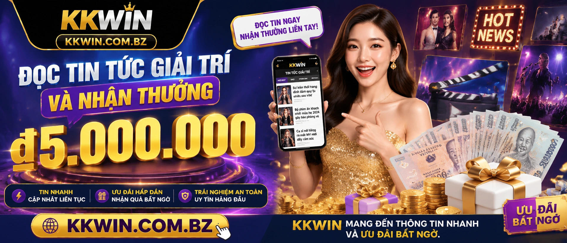 Bố cục tin cập nhật với nhãn thời gian và nút đọc thêm
